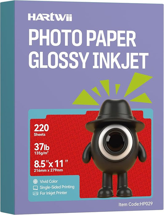 220 Sheets Thin Glossy Photo Paper 8.5x11 Inches 37lbs 135Gsm for Inkjet Printers with Dye Ink Ideal for Brochure Paper, Flyers Paper Custom Chip Bag Party Favors