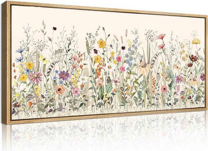 Floral Wall Art Boho Flowers Artwork Colorful Wildflower Wall Paintings Flower Wall Decor Framed Floral Artwork for Living Room Bedroom Farmhouse 40x20 Inches Set of 3