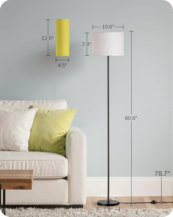 EDISHINE Modern Floor Lamps for Living Room, 63.7" Colorful Floor Lamp with Two Shades, Remote Control Foot Switch, 2700-6000K Dimmable Minimalist Standing Lamp for Bedroom, 9W Bulb Included, Green