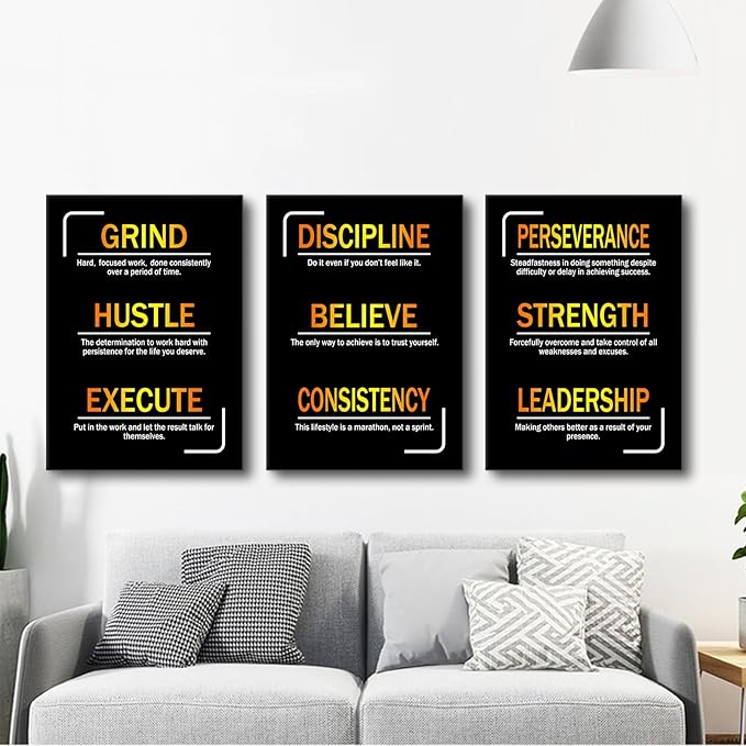 YSPCSUN Motivational Canvas Wall Art 3 Pieces Inspirational Entrepreneur Quote Picture Painting Positive Affirmations Print Poster for Office Living Room Gym Wall Decor Ready to Hang [60''Wx28''H]