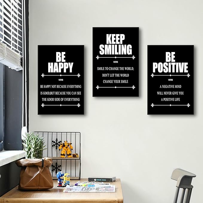 3 Pieces Inspirational Canvas Wall Art Motivational Signs Picture Painting Success Entrepreneurs Quotes Posters Print for Home Bedroom Teens Room Gym Stretched and Framed [48''H x 24''W]