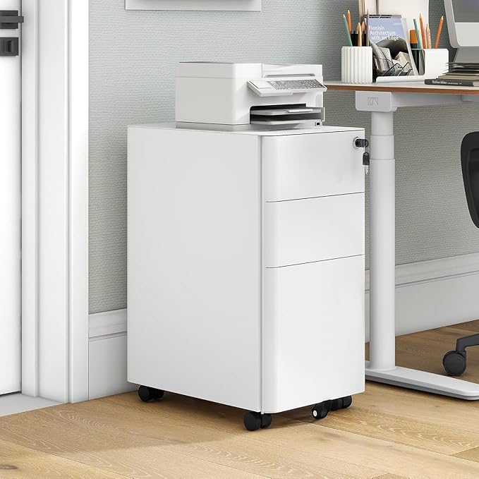 YITAHOME 3-Drawer Mobile File Cabinet, Lockable Filing Cabinet for Home Office, Pre-Assembled Office Storage Cabinet for A4/Letter/Legal, White