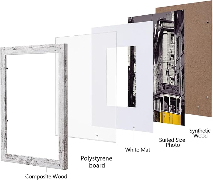 eletecpro 8x10 Picture Frames Set of 10, Picture Frame Collage Wall Decor Display 5x7 Photo with Mat or 8x10 without Mat, Home Decor Gallery Frame for Table Top or Wall Mounting, Distressed White