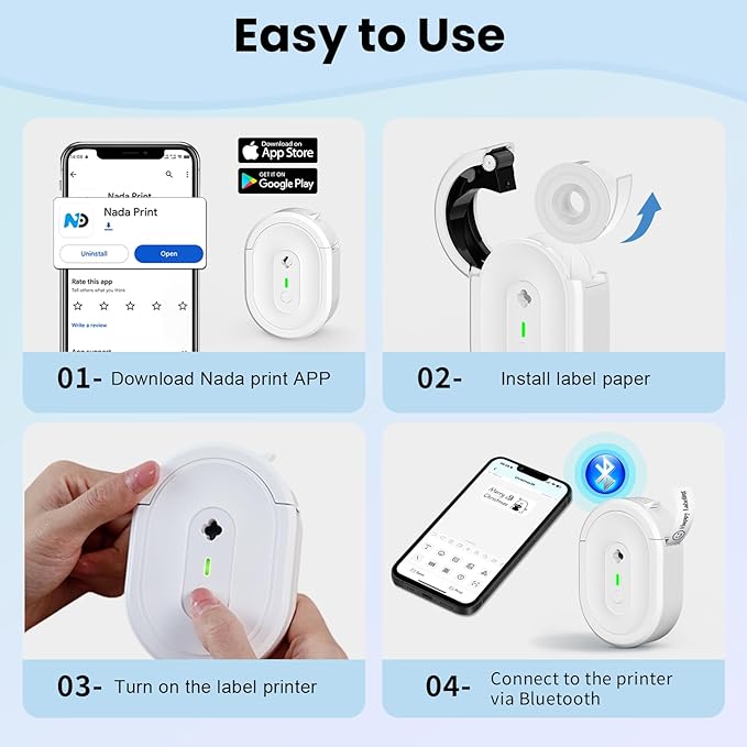 Mini Label Maker Machine with Tape, N12 Portable Bluetooth Label Printer, Thermal Sticker Labeler for Small Business, School, Home, Office(White)