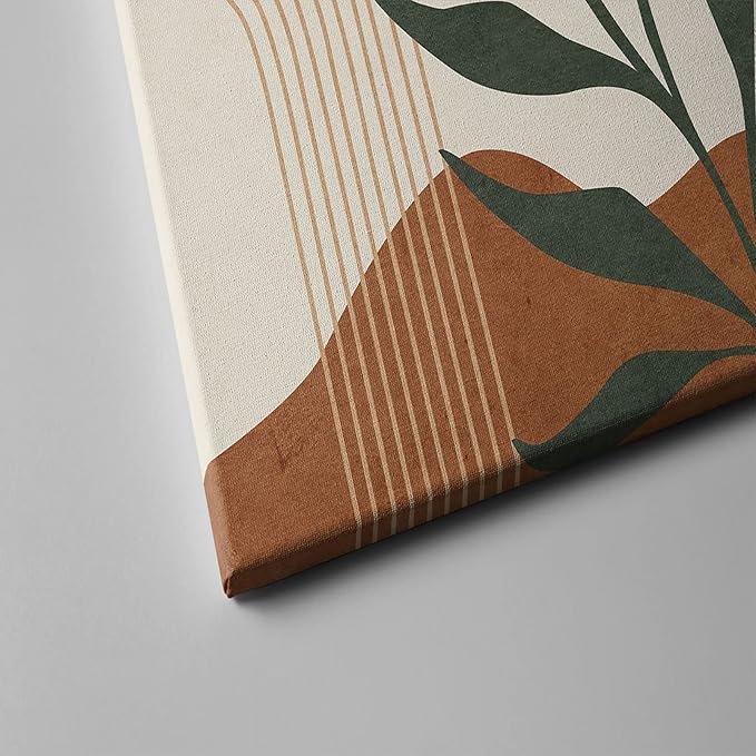 Boho Wall Art Set of 3, MidCentury Modern Wall Prints Framed Canvas Paintings Minimalist Abstract Geometric Beige Orange Moon Plant Desert Nature Illustrations Artwork, Boho Wall Decor Ready To Hang