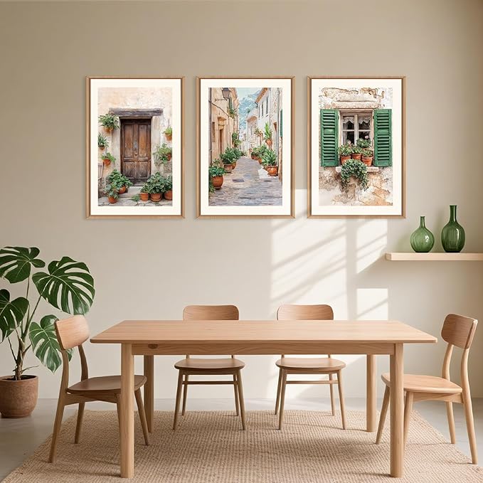 BICERE Large Vintage Italy City Framed Canvas Wall Art,Nature Italian Landscape Wall Decor,Modern Europe Street Art Prints,Minimalist Countryside Artwork for Living Room,Dining Room,Farmhouse -16"x24"x3
