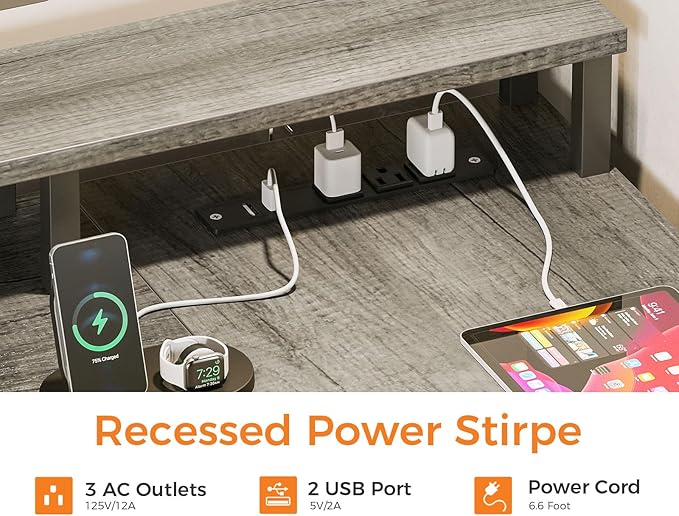 ODK 75" L Shaped Desk with File Drawers, Work from Home Office Desk with Power Outlet, Reversible Computer Desk with Storage Shelves, Gaming Desk with Monitor Shelf, Corner WFM Table, Grey Oak