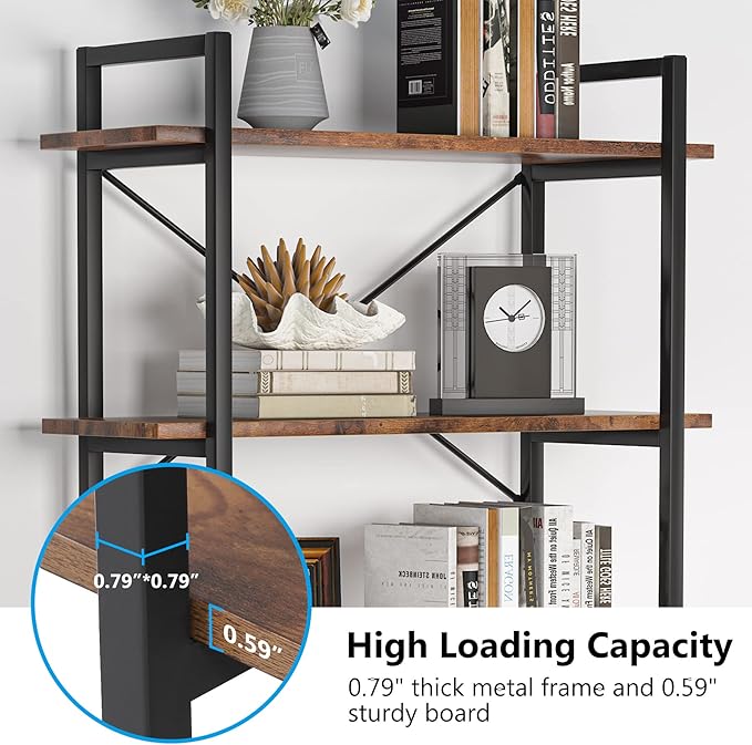 Tribesigns 5 Tier Bookshelf, Industrial Etagere Bookcase with Heavy-Duty Metal Frame, Rustic Tall Book Shelf Unit for Living Room, Study, Home Office (1, Rustic)