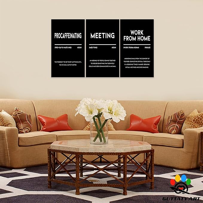 Office Wall Art - 3 Panel Motivational Wall Art, Inspirational Quotes Canvas Art for Home Office, Positive Quote Wall Decor, Entrepreneur Words Poster Frame, 20”x30”x3Pcs