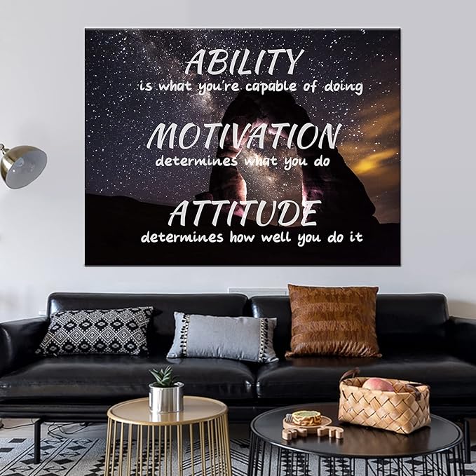 QYHART Attitude Motivation Canvas Wall Art Ability Inspirational Posters Pictures Motivational Painting Prints Artwork for Living Room Home Decor Framed Ready to Hang [40''W x 30''H]