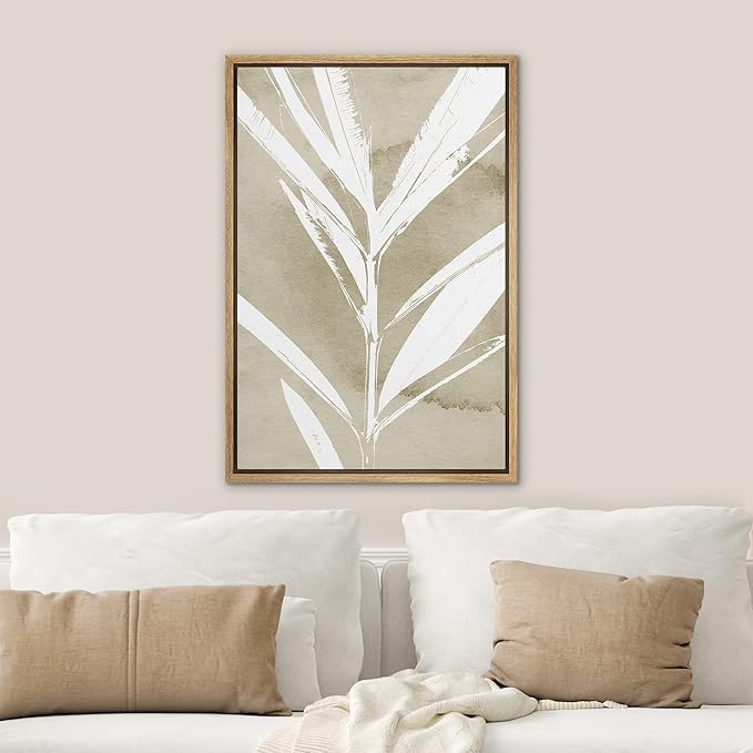 SIGNWIN Framed Canvas Print Wall Art Tropical Jungle Leaf Silhouette Nature Wilderness Digital Art Modern Art Decorative Minimal Rustic Colorful Zen for Living Room, Bedroom, Office - 16"x24" Natural