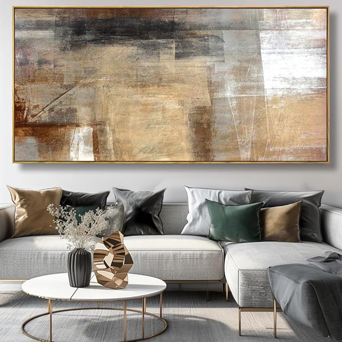 Wall Art Abstract Wall Decor Yellow Black Ink Canvas Painting Modern Artwork for Living Room Bedroom Dining Room Home Office Decor 20"x40" with Framed