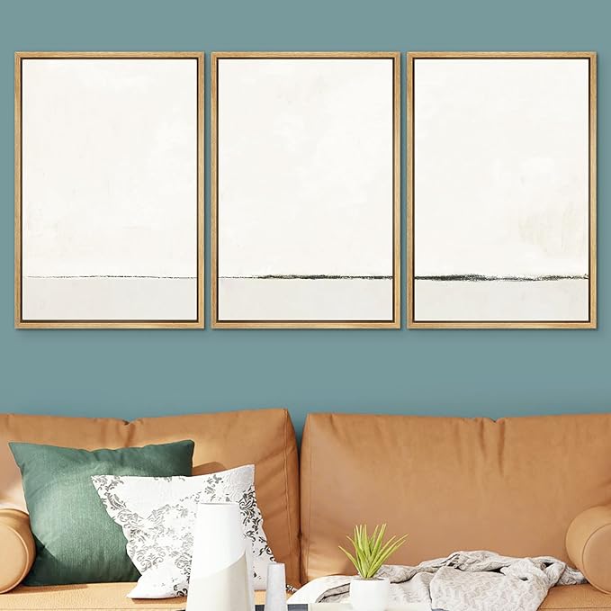 SIGNWIN Framed Canvas Print Wall Art Set Duotone Gray White Grunge Pastel Landscape Shapes Abstract Illustrations Modern Art Decorative Nordic Zen for Living Room, Bedroom, Office - 16"x24"x3 Natural