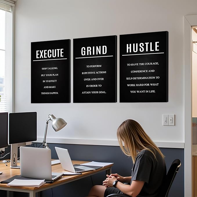 YOUHONG 3 Pieces Inspirational Wall Decor - Motivational Quote Canvas Posters with Wooden Frame, Positive Quotes Wall Art for Office & Home, 12"x16"x3, Inspirational Posters for Workplace, Gym