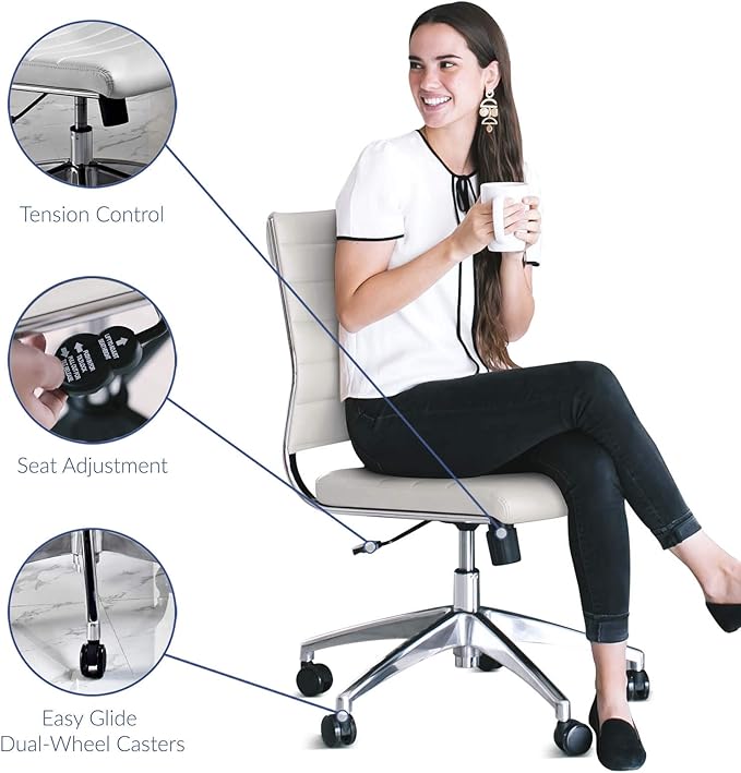 Modway Jive Ribbed Armless Mid Back Swivel Conference Chair In White