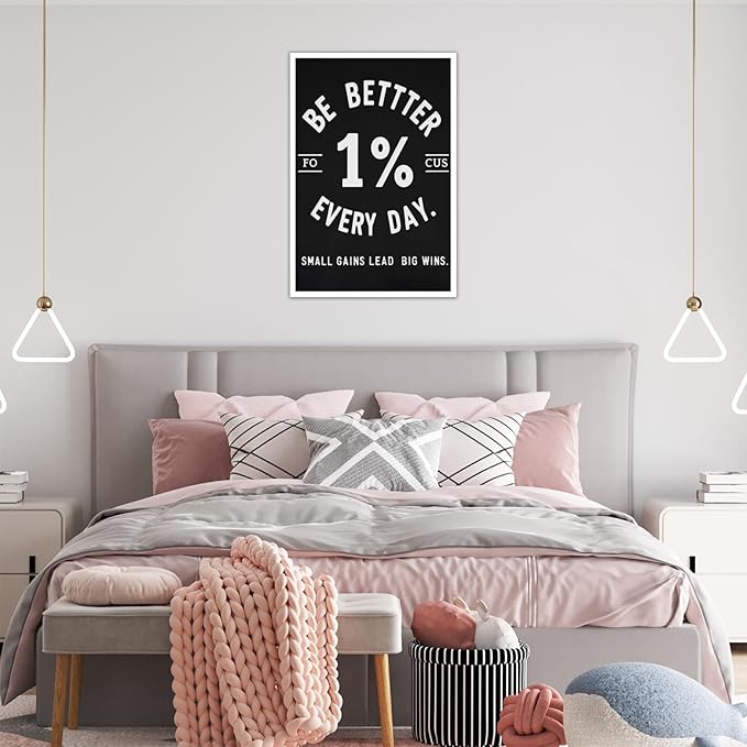 Inspirational Motivation 1% Better Every Day Canvas Poster Entrepreneur Success Life Saying Wall Art Hustle Inspiring Sign Prints Painting For Home Office Wall Decor 12x16in Unframed