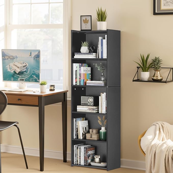 ZENY 5-Tier Shelf Bookcase, Freestanding Wood Storage Display Open Bookshelf for Home Office (Black)