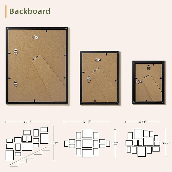 HappyHapi 15 Pack Picture Frames Collage Wall Decor, Black Gallery Wall Frame Set, Wall or Tabletop Display, Multi Sizes including 3pcs 8x10, 6pcs 5x7, 6pcs 4x6