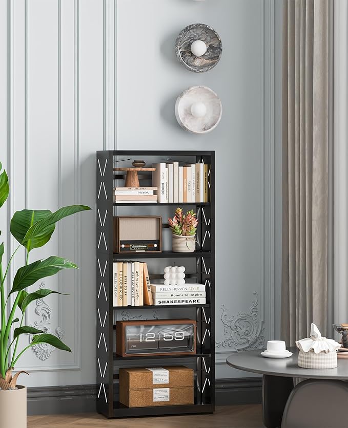 5-Cube Bookshelf, All Steel Bookcase with Adjustable Shelves & Anti-Tip Kit for Home Office, Hallway, and Garage, Modern Tall Display Shelves, Heavy-Duty Storage Organizer (Black)