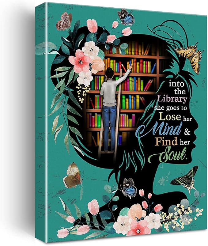 Books Wall Art into the Library Canvas Painting Prints for Home Wall Decor Framed Reading Books Artwork Book Lover Gifts(12x15 Inch)