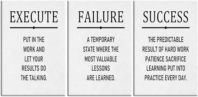 3 Pieces Motivational Posters Canvas Wall Art Home Decor Execute Failure Success Inspirational Quotes Picture Print Positive Painting Artwork for Teens Room Office Stretched and Framed [48''Hx24''W]