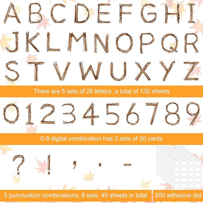 Geyoga 200 Pcs Large 6'' Bulletin Board Letters Font Letter and Punctuation Cutout Combo Set Big Classroom Alphabet Cutout for Bulletin Board Display School Chalkboard Wall Decor (Twigs,Brown)
