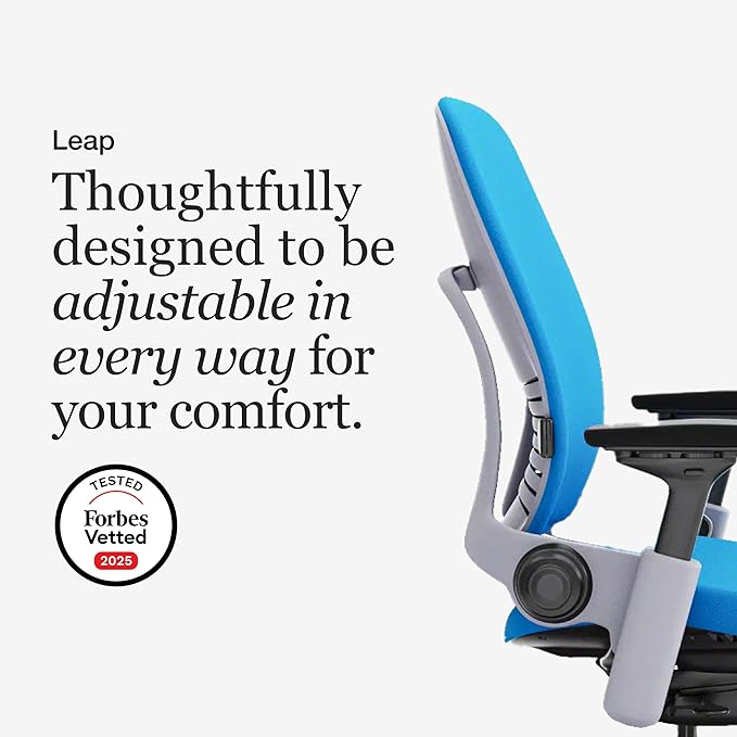 Steelcase Leap Office Chair - Ergonomic Work Chair with Wheels for Hard Flooring - Supports Unique Body Shape - with Natural Glide System & Liveback Technology - Blue Jay Fabric