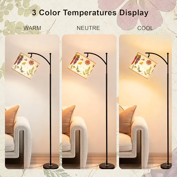 61“Dried Flowers Floor Lamp with 9W 3 Color Temperatures LED Bulb, Tall Standing Lamp with Adjustable Floral Lampshade for Living Room,Bedroom,Office