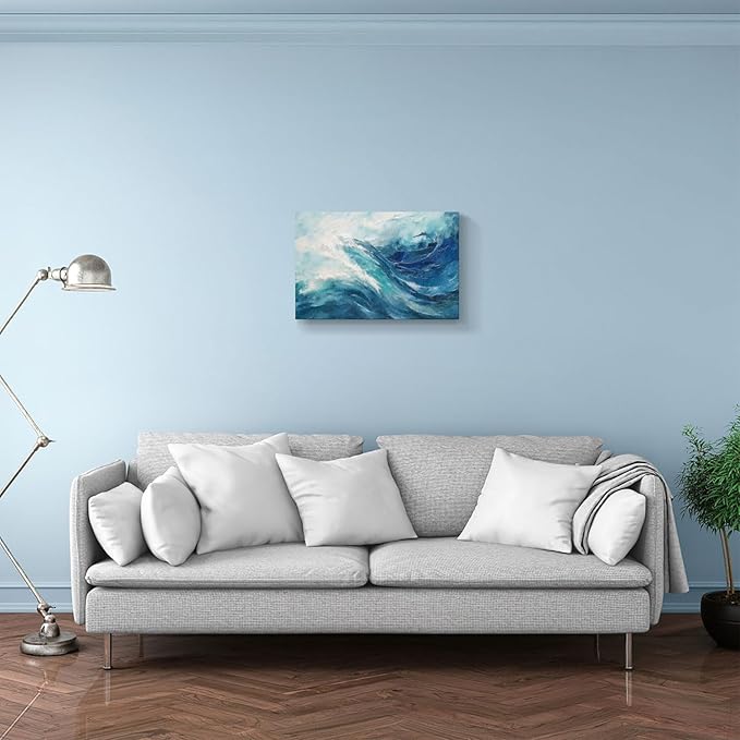 gaosoul Canvas Print Modern Abstract Ocean Paintings Blue and White Wall Art Poster or Living Room Bedroom Hallway Office Decoration 24x16in
