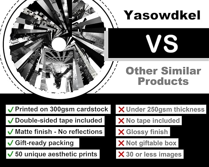Yasowdkel Black White Aesthetic Wall Collage Kit, Aesthetic collage kit, 50PCS 4x6 Inch Picture Collage Kit for Wall Aesthetic,Black picture wall collage,Dorm Wall Decor, Cute Wall Decor for Teen