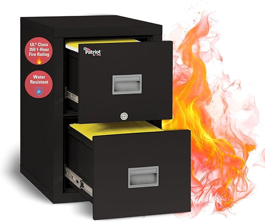 FireKing Patriot Vertical 2 Drawer Legal and Letter Fire Safe File Cabinet with Key Lock, 1 Hour Fire Rated, UL Rated & Water Resistant Home Safe, Made in The USA, Black
