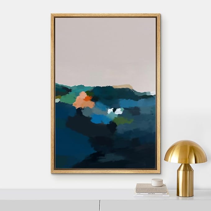 IDEA4WALL Framed Canvas Print Wall Art Watercolor Pastel Mountain Range Valley Abstract Nature Illustrations Modern Art Bohemian Decorative Colorful for Living Room, Bedroom, Office - 16"x24" Natural