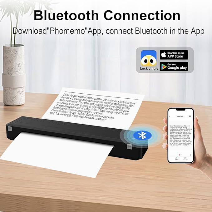Portable Printers Wireless for Travel - 320 DPI Bluetooth Thermal Printer Support 8.5x11 US Letter & A4 Regular Copy Paper, Inkless Printer Compatible with Mobile & Laptop for Office Home