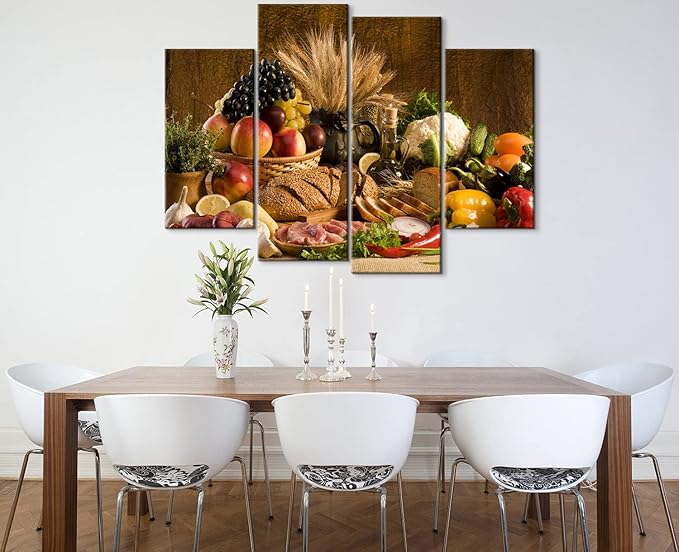 YOUHONG 4 Modern Kitchen Canvas Wall Art - Fruit Decor, Dining Room Pictures, 56''W x 40''H