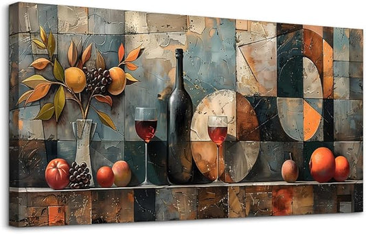 KELIYUAN Large Canvas Wall Art For Kitchen Wall Decor For Living Room Restaurant Pub Decorations Wine Glass Wall Painting Still Life Abstract Pictures Artwork Dining Mural Posters Decor 30"x60"