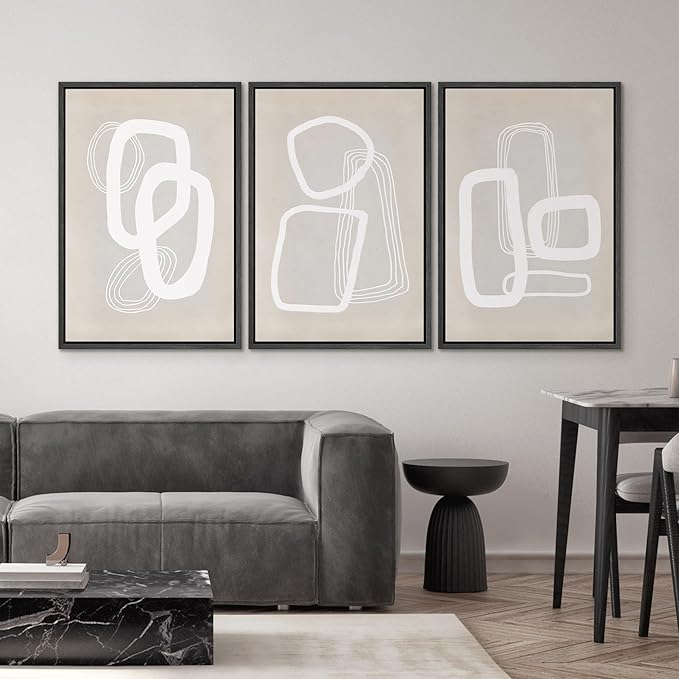 SIGNWIN Framed Canvas Print Wall Art Set Mid-Century Geometric Polygon Variety Abstract Shapes Cozy Neutral Decorative Contemporary Minimal for Living Room, Bedroom, Office - 16"x24"x3 Black
