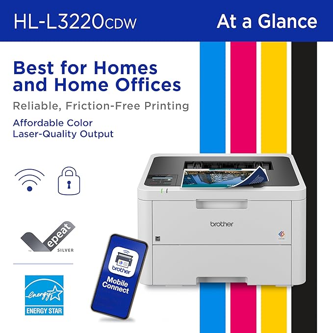 Brother HLL3220CDW Wireless Compact Color Laser Printer, Duplex and Mobile Device Printing | Includes 2 Month Refresh Subscription Trial¹, Amazon Dash Replenishment Ready (Renewed Premium)