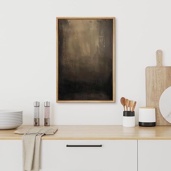 SIGNFORD Framed Canvas Print Wall Art Dark Abstract Moody Minimalist Illustrations Modern Art Decorative Bohemian Relax/Calm for Living Room, Bedroom, Office - 16"x24" Natural