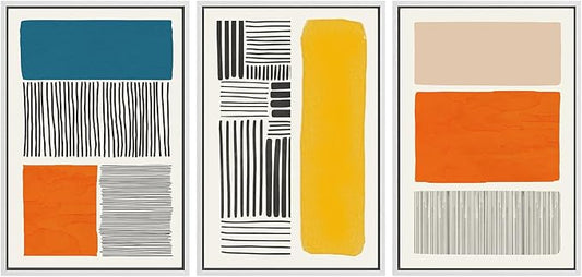 SIGNWIN Framed Canvas Print Wall Art Set Mid-Century Bright Color Block Collage Abstract Shapes Illustrations Minimalism Bohemian Decorative for Living Room, Bedroom, Office - 24"x36"x3 White