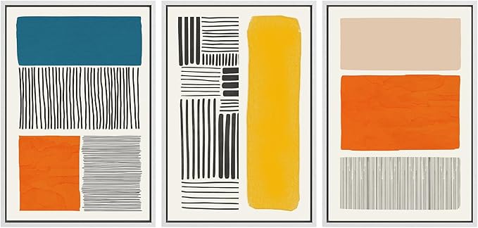 SIGNWIN Framed Canvas Print Wall Art Set Mid-Century Bright Color Block Collage Abstract Shapes Illustrations Minimalism Bohemian Decorative for Living Room, Bedroom, Office - 16"x24"x3 White