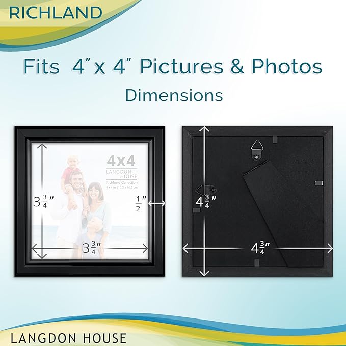 Langdon House - 4x4 Black Picture Frame - Distinguished Edging for Classic Style - Richland Collection