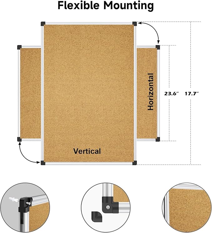 XBoard 24 x 18 Inch Cork Bulletin Notice Pin Board for Wall with Aluminum Frame for Home School & Office Display (Pack of 2)