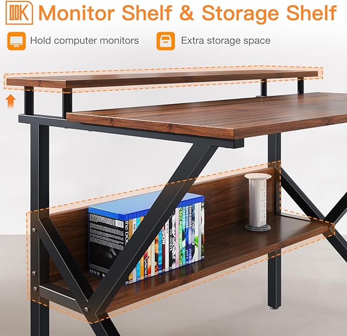 ODK Small Desk, 27.5 Inch Computer Desk for Small Spaces, Kids Desk with Storage, Study Table with Monitor Stand for Homeschool, Deep Brown