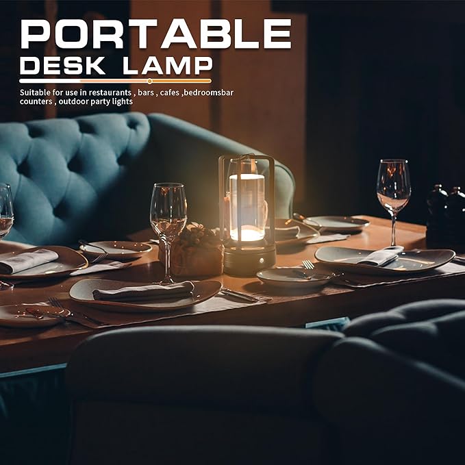 Portable Cordless Table Lamp，LED Desk Lamp with Touch Control，3-Colour Infinitely Dimming Rechargeable Battery Powered Dimming LED Lighting for strange/Restaurant/Bedroom/Bar/Outdoor Party（ black）