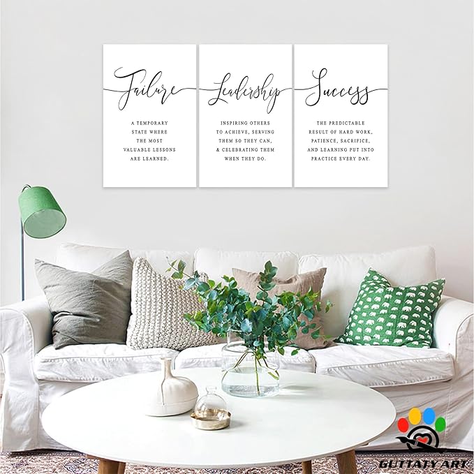 Office Wall Art - 3 Panel Motivational Canvas With Inspirational Quotes for Home Decor, Positive Entrepreneur Words Poster Frame for Company 20"x30"x3Pcs