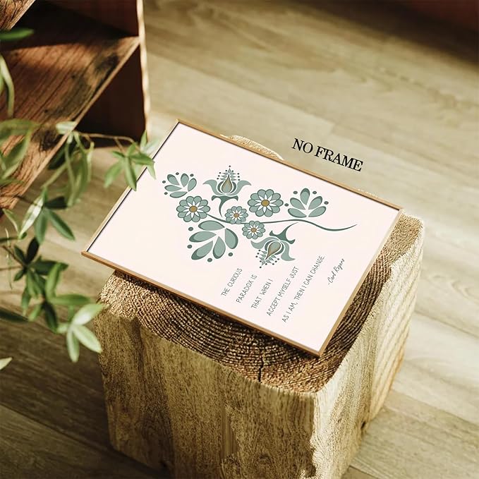 Sage Green Floral Canvas Wall Art Poster Set of 6, Motivational Mental Health Pictures Wall Decor, Inspirational Quotes Botanical Paintings Prints for Therapy Office Living Room Home 8x10in Unframed