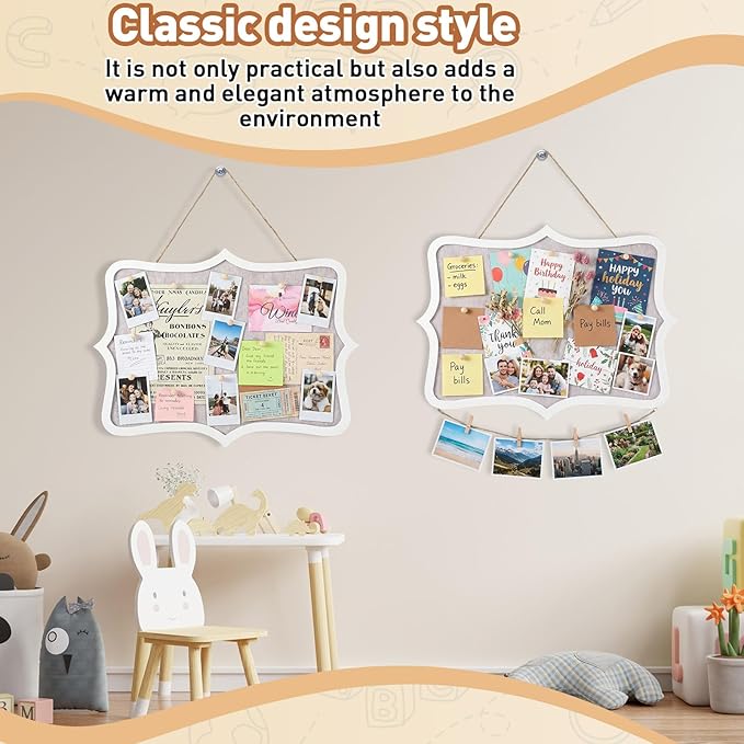 6 Pcs Wooden Felt Bulletin Board, 12 x 16 Inch Cork Boards for Walls Equipped with 60 Push Pins, Decorative Hanging Corkboards for Home, Kitchen, Office, Bedroom, Vision Board Supplies
