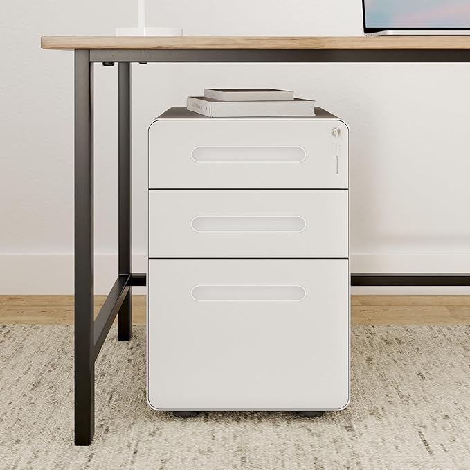 ApexDesk 3-Drawer Vertical Metal Mobile File Cabinet with Locking Keys - Light Gray Front Panel/White Body