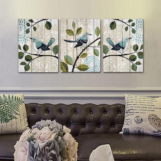 Lapremoly Abstract Wall Decor For Bedroom Canvas Wall Art For Living Room Kitchen Decorations Bird On The Branch Wall Pictures Posters Prints Artwork Ready To Hang Bathroom Home Decoration 3 Pieces