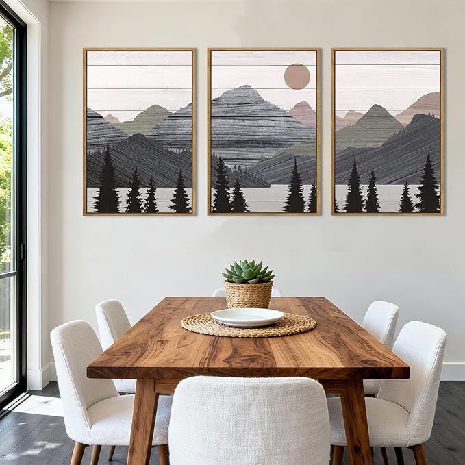 ANHUIB Mountain Framed Wall Art 16x24 Inch Large Nature Wilderness Art Print Abstract Landscape Painting Set of 3 for Living Room Bedroom Office